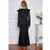 lace hollow long-sleeved V-neck long dress NSSA26058