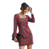 fashion high waist long sleeve square collar plaid dress  NSSA26066