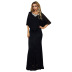 vestido largo transparente de malla con mangas de murciélago y cuello en V negro NSSA26069