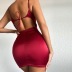autumn new sexy fashion solid color V-neck satin sling hip skirt  NSMI26150