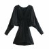 spring silk satin v-neck long sleeve dress NSAM26175