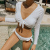 white bow long-sleeved sunscreen split swimsuit  NSHL26406