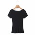 Lace collar pendant short-sleeved new square neck stretch T-shirt  NSHS26457