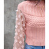 Puff Sleeve Mesh Stitching Round Neck Sweater NSSA26503