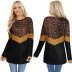 round neck long-sleeved leopard print contrast stitching sweater NSSA26510