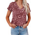 spring and summer new loose V-neck leopard print short-sleeved t-shirt  NSLZ26648