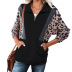 Lapel Leopard Print Sweatshirt NSLZ26670