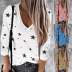 autumn and winter star printing V-neck long-sleeved t-shirt  NSLZ26706