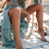 Irregular Multifunctional Fringed Stitching Beach Skirt NSOY26764