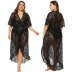 Plus size ruffled irregular lace dress NSOY26767