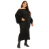 Plus size hollow knit lantern sleeves mid-length dress  NSOY26820