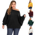 plus size bat-sleeved woven sweater  NSOY26830