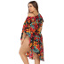 plus size plant printing irregular shoulder beach dress NSOY26861