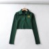 new autumn lapel breasted embroidery sexy slim short long sleeve T-shirt NSHS27107