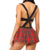 Cross Strap Check Skirt With Mesh Bra Set NSFCY82909