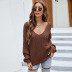 solid color long-sleeved loose V-neck pullover sweater nihaostyles clothing wholesale NSYH82929