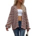 V-neck button striped lantern sleeves knitted sweater cardigan nihaostyles wholesale clothing NSMMY82938