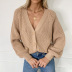 V-Neck Solid Color Lantern Sleeve Single-Breasted Knitted Cardigan NSMMY82941