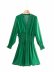 women s green chiffon v-neck pleated with button dress nihaostyles wholesale clothing NSAM82951