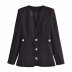 autumn v-neck black texture blazer nihaostyles wholesale clothing NSAM82967