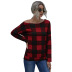 diagonal collar plaid long-sleeved T-shirt nihaostyles clothing wholesale NSGNX83001