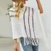 Colorful Striped Fringed Hem Knitted Cloak Shawl Sweater NSMMY83098