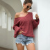 V-Neck Off-Shoulder Lace-Up Sweater NSMMY83100
