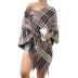 Suéter con capa de chal diagonal a rayas a cuadros con flecos y cuello en V NSMMY83109