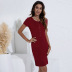 round neck knitted slit Slim dress nihaostyles clothing wholesale NSGNX83119