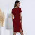 round neck knitted slit Slim dress nihaostyles clothing wholesale NSGNX83119