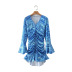 blue V-neck pleated dress nihaostyles wholesale clothing NSAM83141