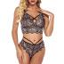 lace front cross strap bra and panties two-piece lingerie set nihaostyles clothing wholesale NSFCY83331