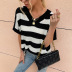 V-neck striped short-sleeved sweater nihaostyles clothing wholesale NSMMY83353