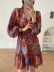 V-neck print long-sleeved belted dress nihaostyles wholesale clothing NSAM83433