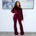 solid color one-shoulder top bell bottoms two-piece set nihaostyles clothing wholesale NSOJS83461