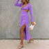 solid color long-sleeved hollow dress nihaostyles clothing wholesale NSZH83672
