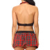 Plaid Short Skirt Mesh Bra Set NSFCY83790