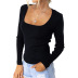 slim solid color knitted square neck long sleeve t-shirt nihaostyles clothing wholesale NSLZ83804
