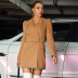 autumn slim lapel double-breasted mid-length belted blazer nihaostyles wholesale clothing NSGHW83828