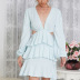summer deep V-neck belted cake dress nihaostyles wholesale clothing NSGHW83844