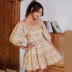 square neck lantern sleeve lotus leaf floral dress nihaostyles wholesale clothing NSGHW83860