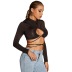 Round Neck Cut-Out Exposed Navel Elastic Slim Long-Sleeved Top NSGHW83861