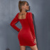 retro red slim deep v backless velvet long-sleeved package hip dress nihaostyles wholesale clothing NSGHW83889