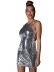 Stretch tight sleeveless halterneck sequin slim mini tight evening dress nihaostyles wholesale clothing NSGHW83917
