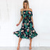 Off-shoulder Mid-length Leaf Print Dress nihaostyles clothing wholesale NSLBS83936