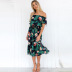 Off-shoulder Mid-length Leaf Print Dress nihaostyles clothing wholesale NSLBS83936