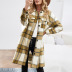 Lapel Single-Breasted Long Casual Plaid Woolen Coat NSSI83943