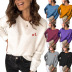 autumn and winter round neck solid color embroidery long-sleeved T-shirt nihaostyles wholesale clothing NSBTY83954
