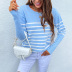 button contrast striped pullover sweater nihaostyles clothing wholesale NSMMY84026
