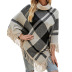 High Neck Fringed Plaid Loose Shawl Sweater NSMMY84040